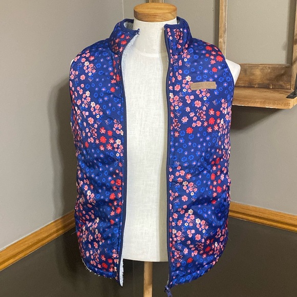 Buffalo navy blue floral & gray fleece reversible puffer vest size L - Picture 11 of 12